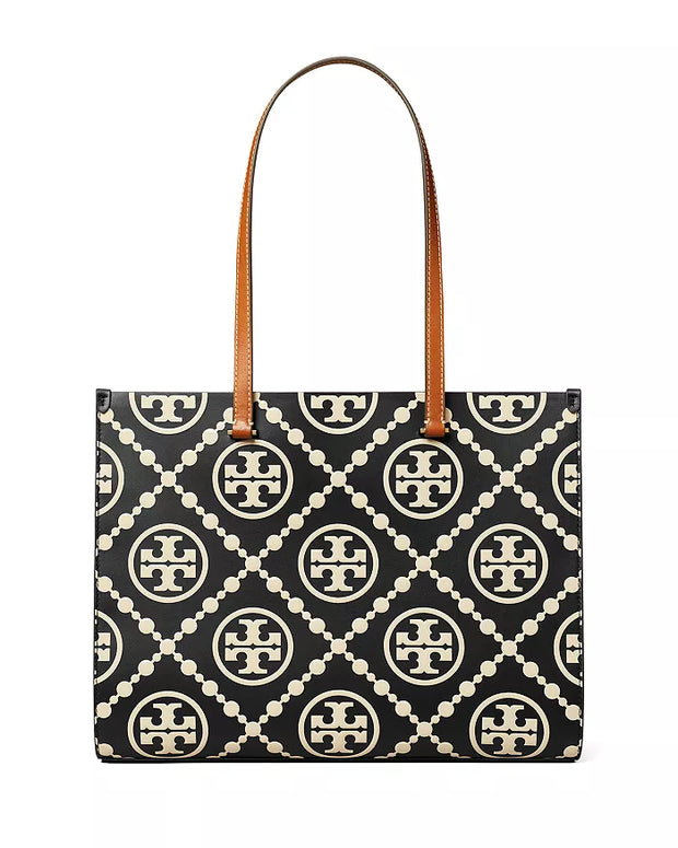 Tory Burch Women's T Monogram Contrast Embossed Leather Tote Bag "Black White"